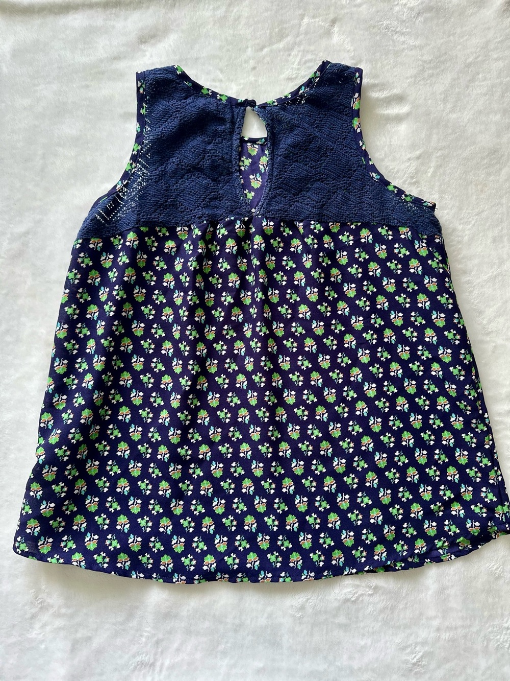 Women Navy Floral Lace Yoke blouse